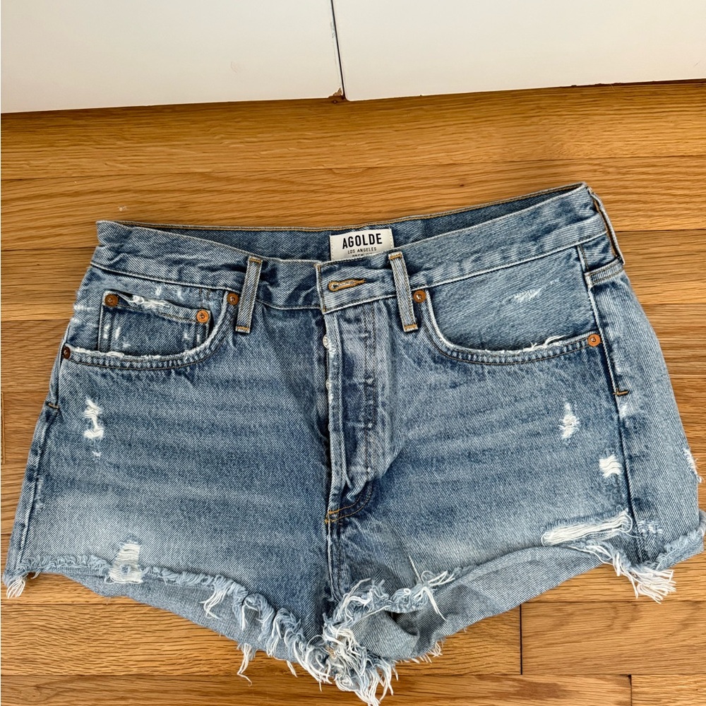Agolde Blue Jean Shorts Distressed High-Rise